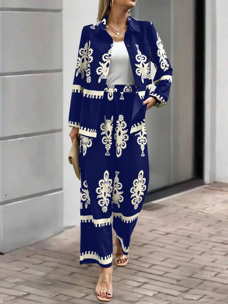 أوجيدر طقم قميص وبنطلون بطبعة زرقاء